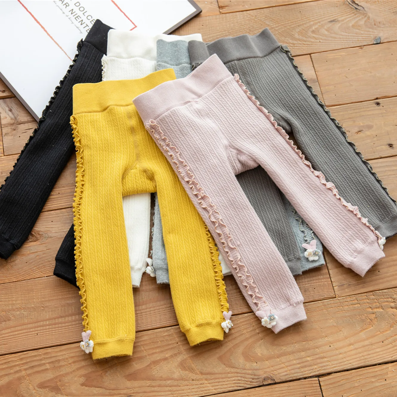 

Winter Fungus Leggings Girls Candy Color Girls Leggings Stretch Children's Pants Baby Rib Leggings Clothing