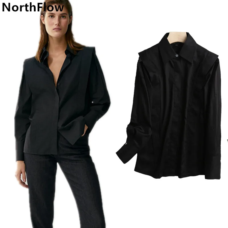 Блузка кимоно Northflow 2020 MD однотонная черная Повседневная из поплина женская