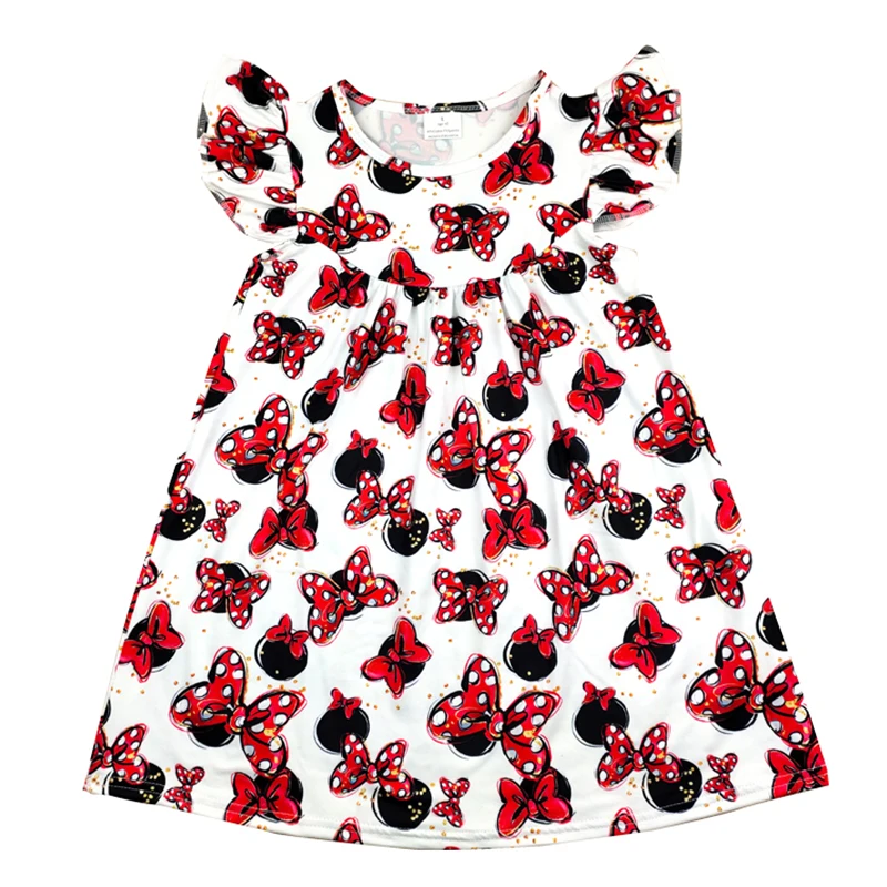 Baby Girls Boutique Dress Cartoon Castle And Mickey Bow Pattern Toddlers V-day Party Clothes | Детская одежда и обувь