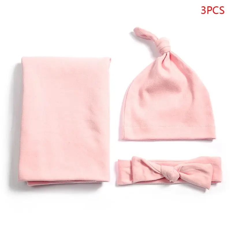 

3 Pcs/set Cotton Baby Blanket Hat Headband Set Newborn Swaddle Towel Hair Band