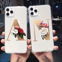 initial letter a z phone case for iphone 11 pro max x xr xs max 8 7 6s plus se flower letters texture couples soft tpu cover