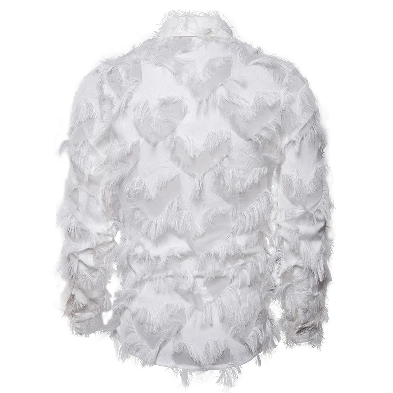 

Men's new fashion three-dimensional feather handmade casual slim long-sleeve business shirt night club sizes XXL