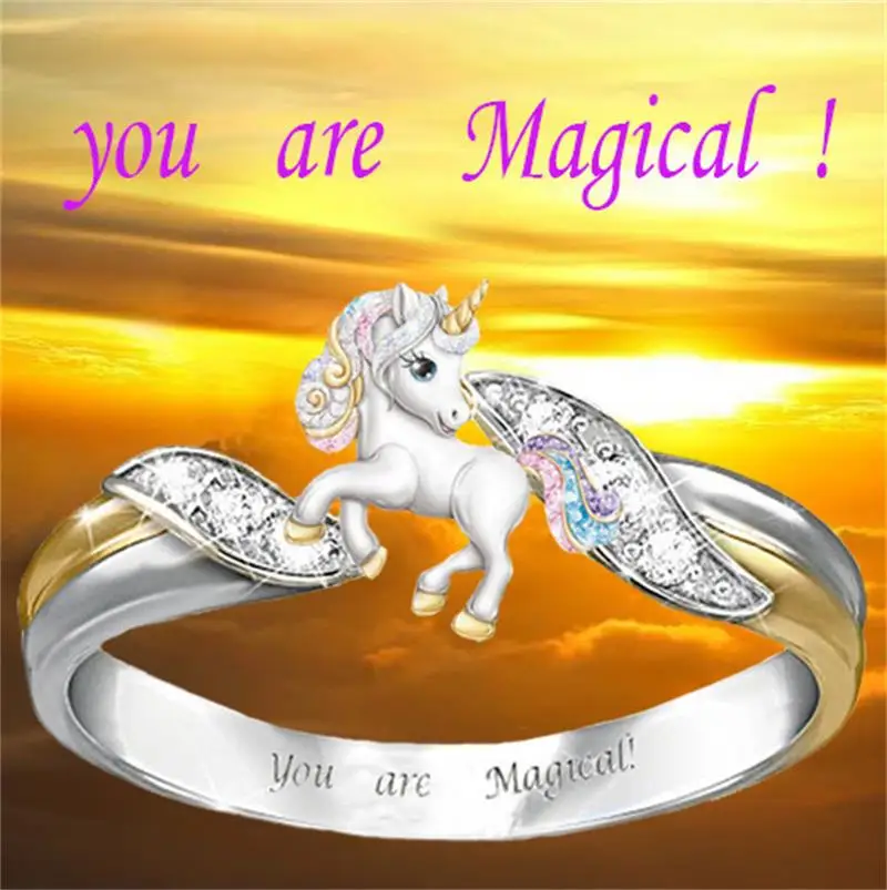 Кольцо с милым единорогом для женщин детей кольцо серебряного цвета мультяшным