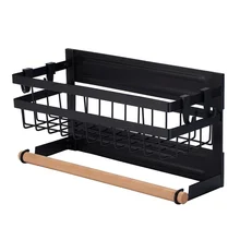 Magnetic Spice Rack for Refrigerator Kitchen Storage Rack with Hook Paper Towel Holder Refrigerator Side Hanging Organizer Shelf