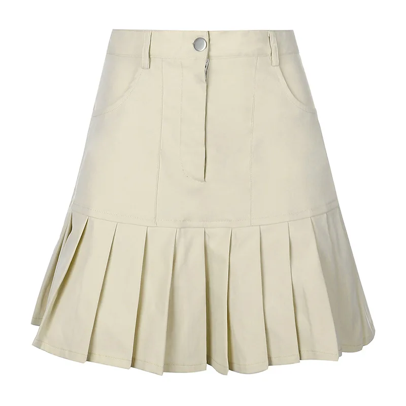 

High Waist Pleated Skirt Women Casual Solid Plain Saias Autumn Summer Mini Skirt Mujer A-Line Streetwear Bottom Y2K Skirt Zipper