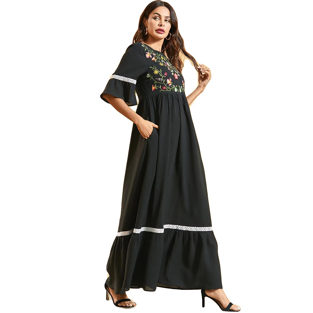Мусульманское платье макси Рамадан с вышивкой мусульманский халат абайя кафтан