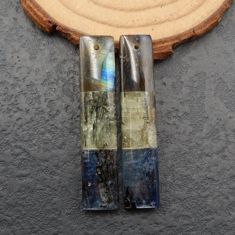 Коридор зеленый Кианит и лабрадорит приклеенные прямоугольные серьги бусины pair41