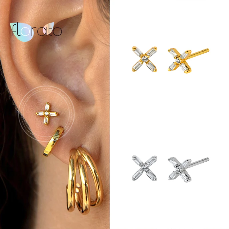 

925 Sterling Silver Ear Needle Cross Stud Earrings For Women Korean Style Simple Crystal Earrings Girl Jewelry Gift Accessories