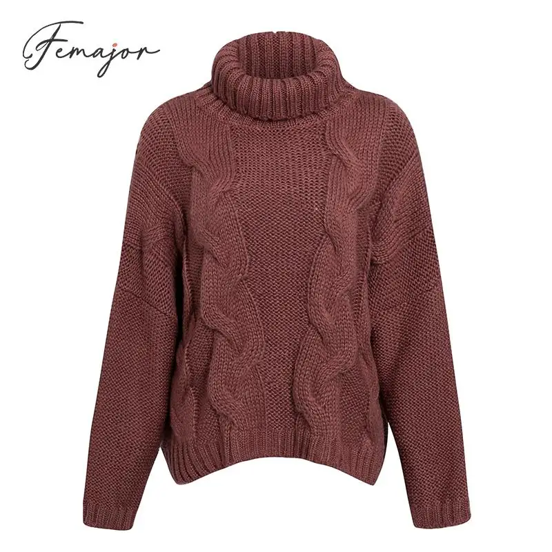 Femajor женские осенние зимние коричневые джемперы свитер женский 2019 мода Водолазка