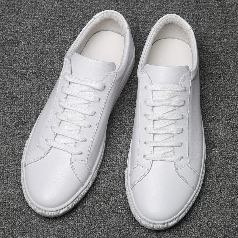 

2021Summer New Pure White Genuine leathe Sneakers Fashion All-match Sports and Leisure Trend Large Size Couple White Men's Shoes