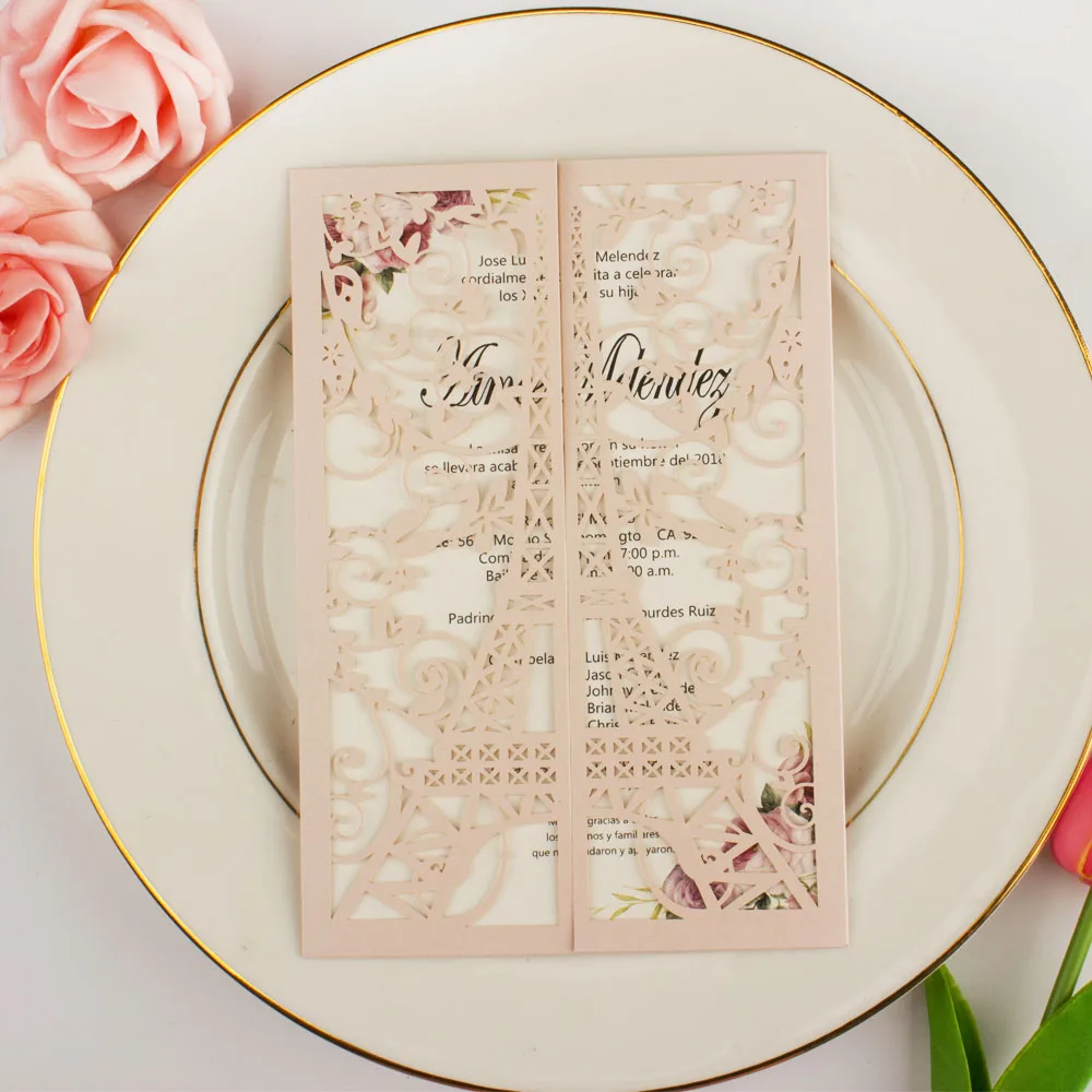 1pcs free shipping Laser Cut Tower invitations hollow gate wedding invitation cards for Bridal shower birthday sweet party cover | Дом и сад