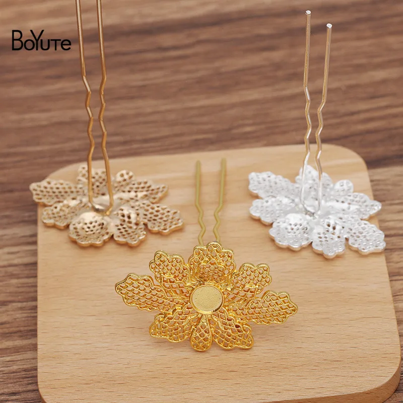 

Цветочная заколка для волос BoYuTe (10 шт./лот) 50*33 мм из сплава, материал вилки для волос, сделай сам, античные китайские аксессуары для одежды