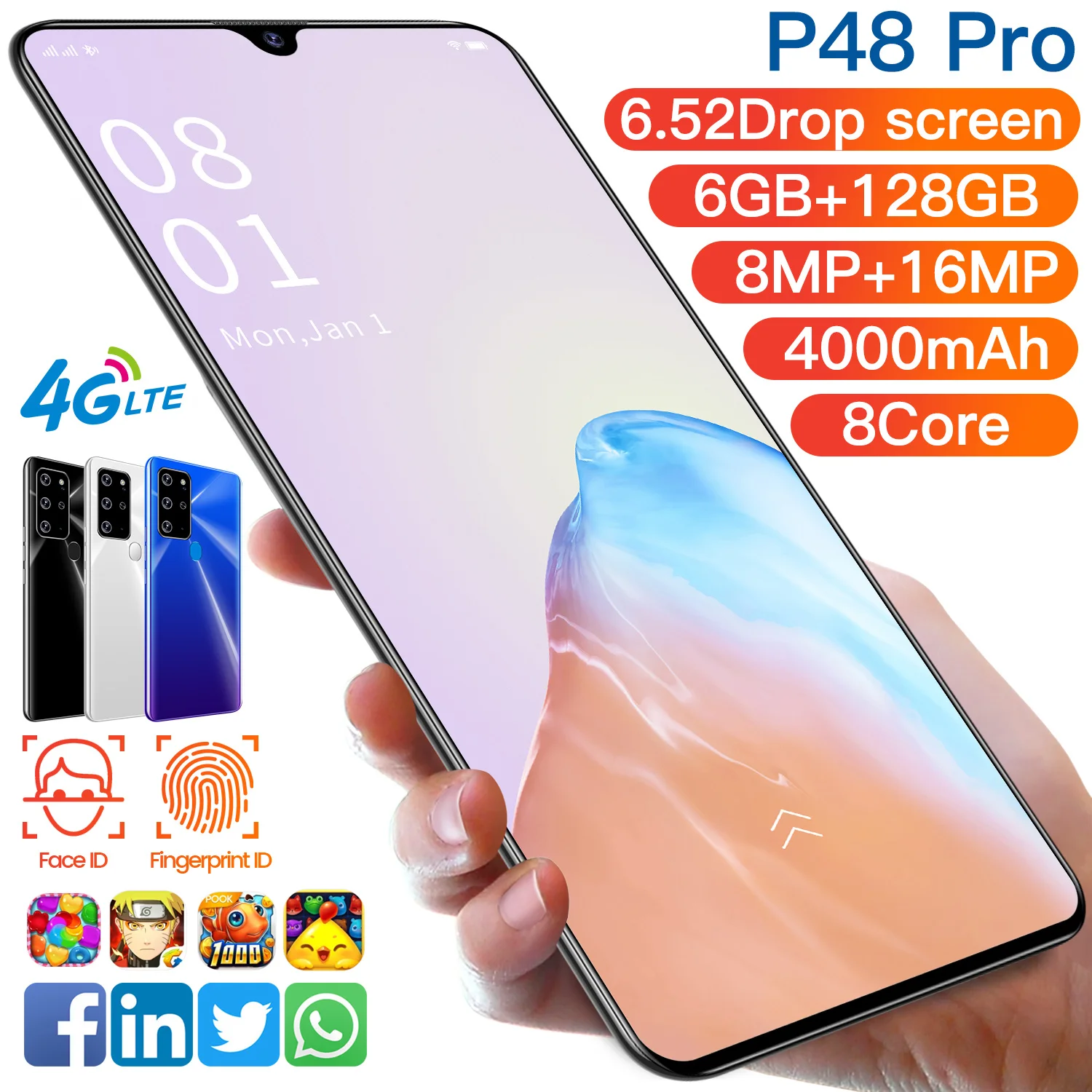 Дешевый смартфон P48 Pro 6 52 дюйма + 128 ГБ 8 16 МП две SIM карты SD|Защитные стёкла и плёнки