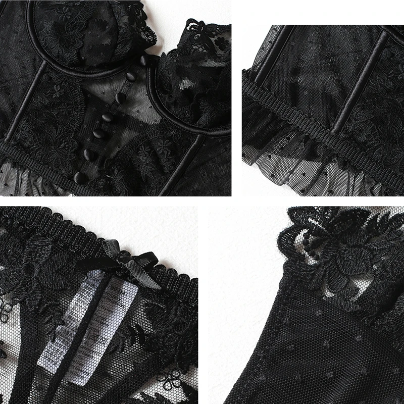 Сексуальное женское белье с вышивкой тонкий прозрачный кружевной комплект
