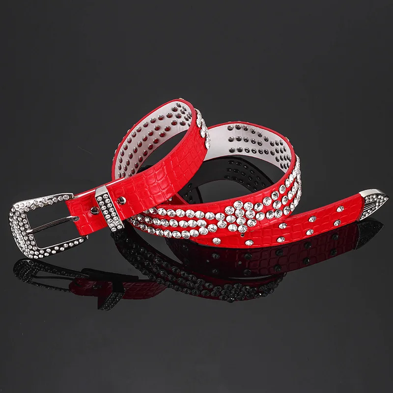 

Luxury Rhinestones Belts Female Handmade Wide Rivet Decoration Streetwear Alloy All-match Shiny High Quality 110cm Waistband