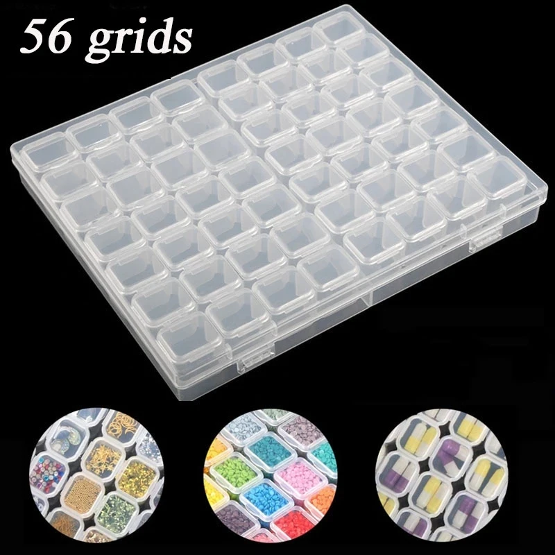 

56/28/224/448 Cells Plastic Storage Box Stickers Sets for Diamond Painting Embroidery Accessories Tools Container Box Holder