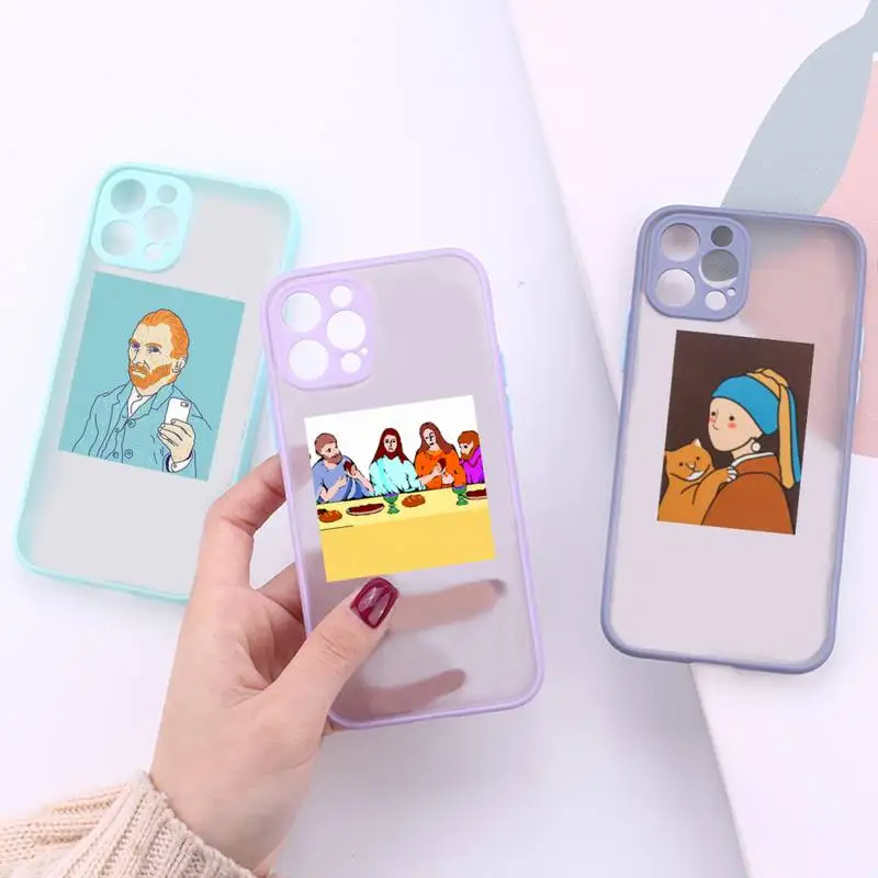 

Abstract oil painting Phone Case For iPhone 13 12 11 Mini Pro XR XS Max 7 8 Plus X Matte transparent Purple Back Cover