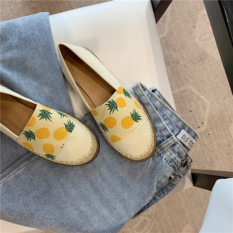 

Brand Women Espadrilles Shoes Woman Print Strawberry Fisherman Flats Chaussures Femme Hemp Loafers Comfy Slip on Moccasins