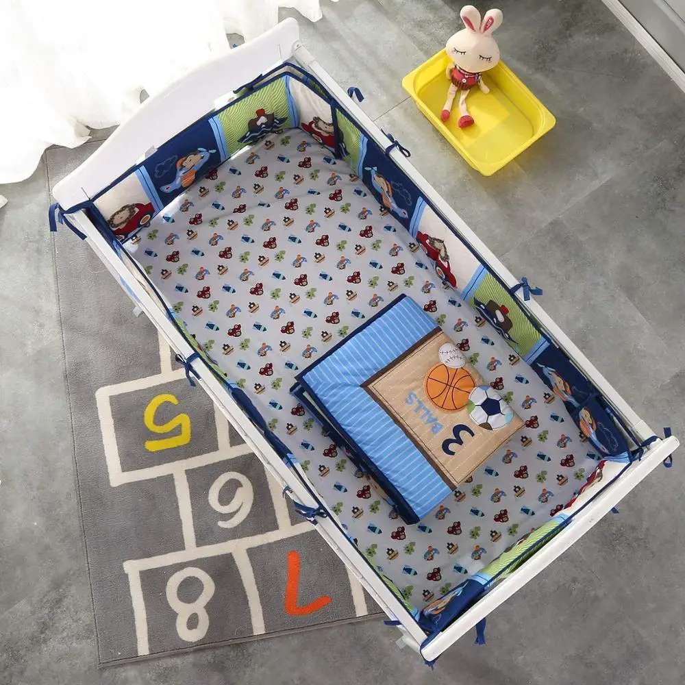 

7pcs artículos de bebe Crib Kit Bumpers Bedding kit berço baby Cot Crib Bedding Set (4bumpers+duvet+bed cover+bed skirt)