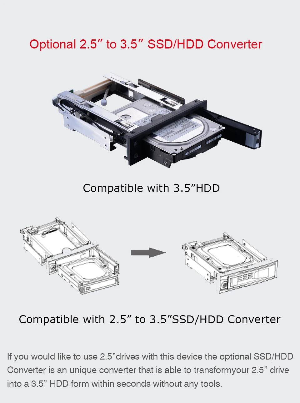 Чехол для жесткого диска uniatop 3,5 дюйма из алюминия SATA 5,25 PC bay с возможностью горячей замены