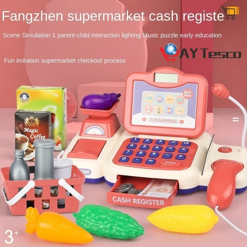Kids Pretend Play Toys Simulation Supermarket Shopping Cash Register Fruit Set Baby Play House Birthday Gifts for Boys and Girls
