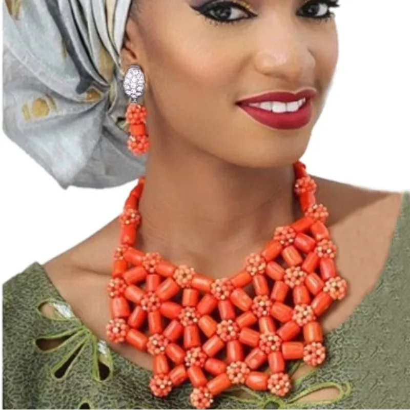 

DUDO Store African Bridal Real Coral Beads Jewelry Sets For Edo Traditional Weddings Women