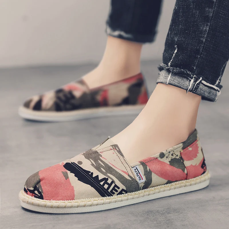 Мужские холщовые туфли красные камуфляжные ручной работы эспадрильи