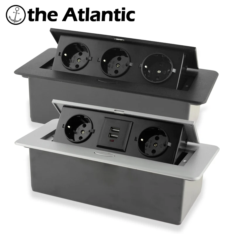 Настольная розетка настольная 2 3 DE EU FR с USB зарядкой медленная всплывающая черная