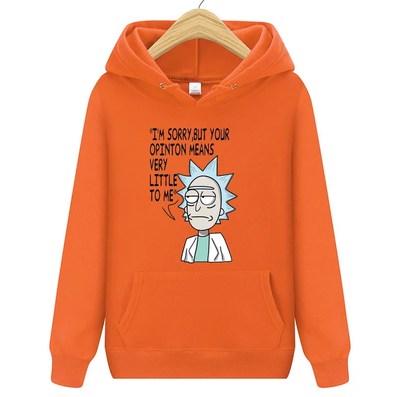 HW0044Orange Толстовки мужские осень зима для мужчин женщин флис с длинным рукавом спортивная одежда пуловер Рик Морти принт толстовка с капюшоном - Цвет: HW0044Orange