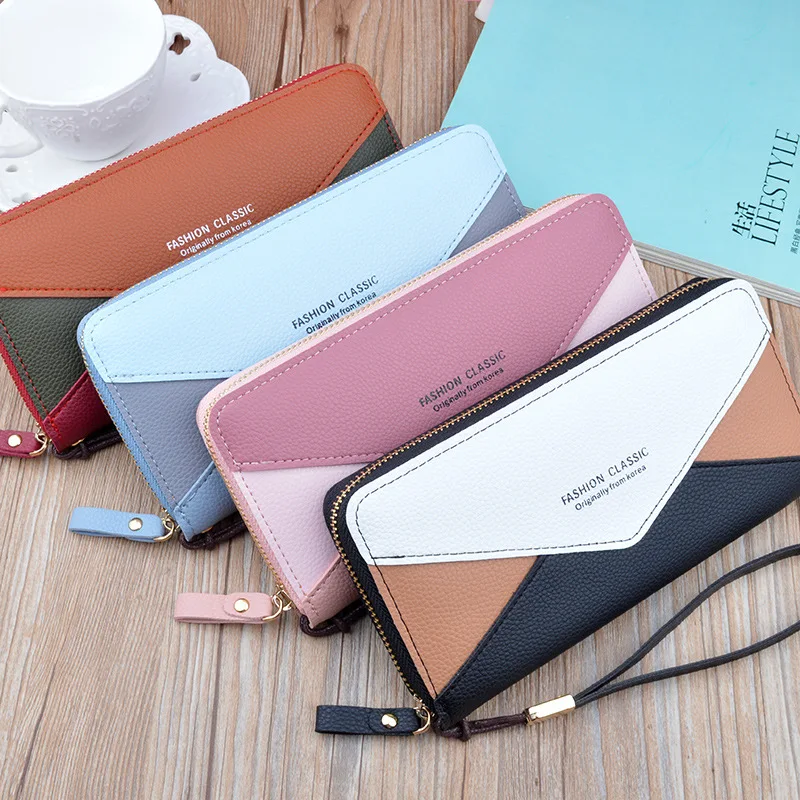 

2020 New Women's Long Hand Purse Zipper Tassel Korean Color Contrast Wallet Large Capacity Mobile Phone Bag