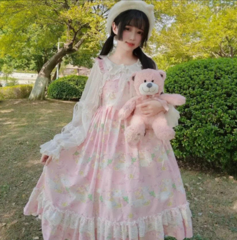 Кружевное платье в стиле преппи с оборками для девушек Стиле Лолита jsk готическое