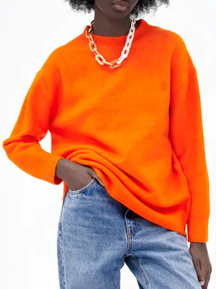 Женский вязаный пуловер с круглым вырезом и длинными рукавами | Пуловеры