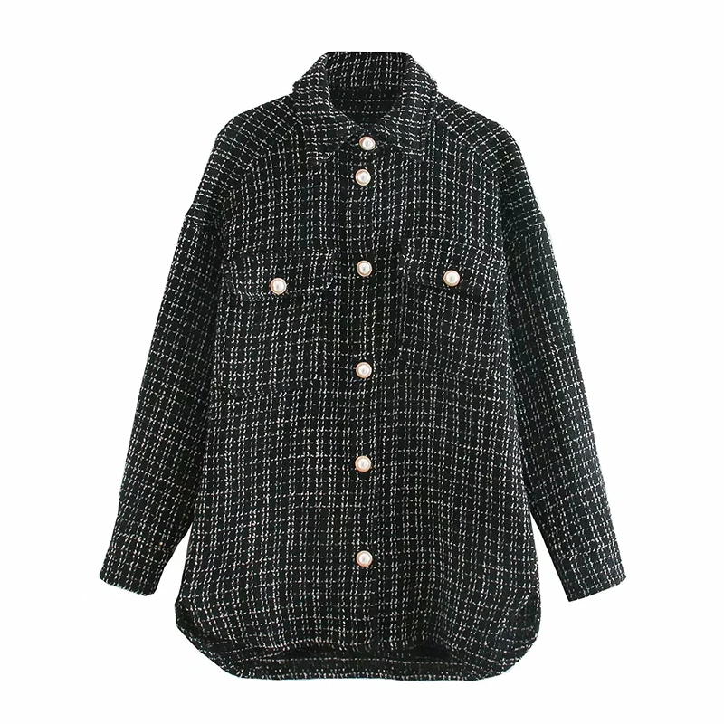 

Tweed Women Vintage Oversize Plaid Shirts 2021 Spring-Autumn Chic Ladies Streetwear Loose Shirt Elegant Female Outfit Girls