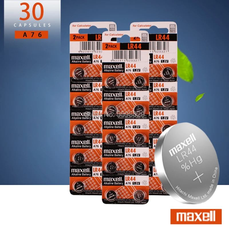 30 шт. 1 5 В для кнопочных аккумуляторов maxell44 lr44 литиевые батареи монет A76 AG13 G13A LR44