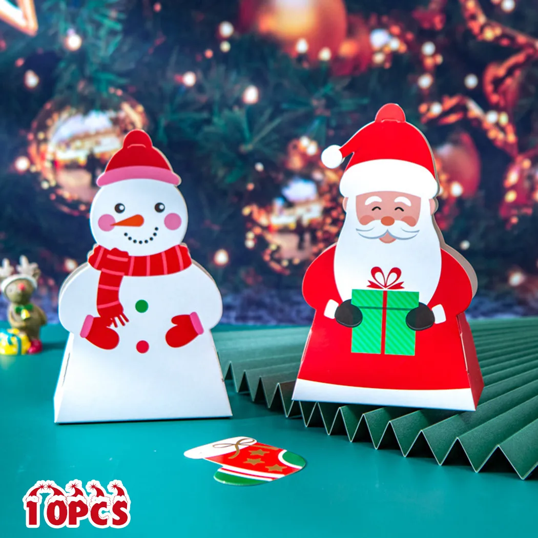 

2022 New 10pcs Christmas Santa Claus Snowman Party Paper Favor Candy Sweet Gift Boxes 10*5*16.5cm Gift Wrapping Supplies