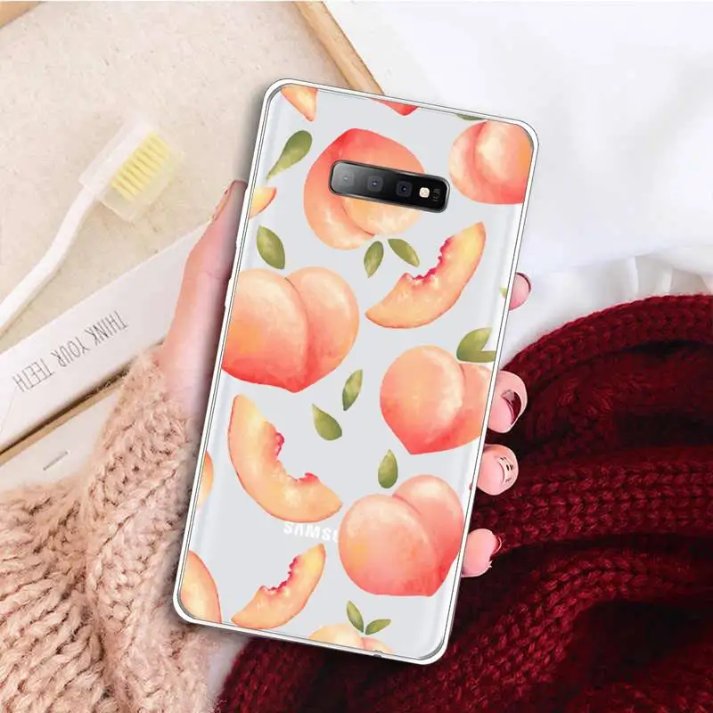 

Pink food fruit peach Phone Case Transparent For Samsung Galaxy A 71 21s S note 8 9 10 plus 20 ultra