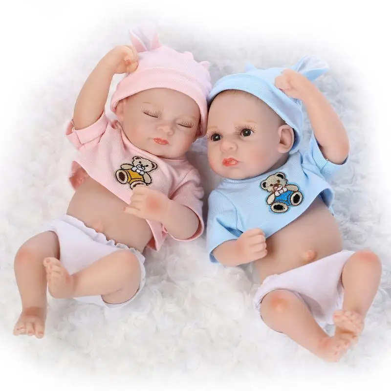 

11'' Twins Reborn Baby Boy And Girl 2pcs Bebe Doll Full Body Silicone Vinyl Gift American Girl Doll