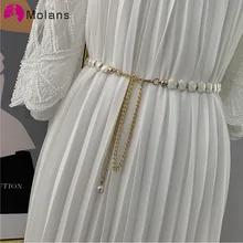 MOLANS 2020 Elegant Tassel  Chain Belt Shell Pearl Metal Women's Dress with Slim belt Wedding Party Waist Decoration Belt