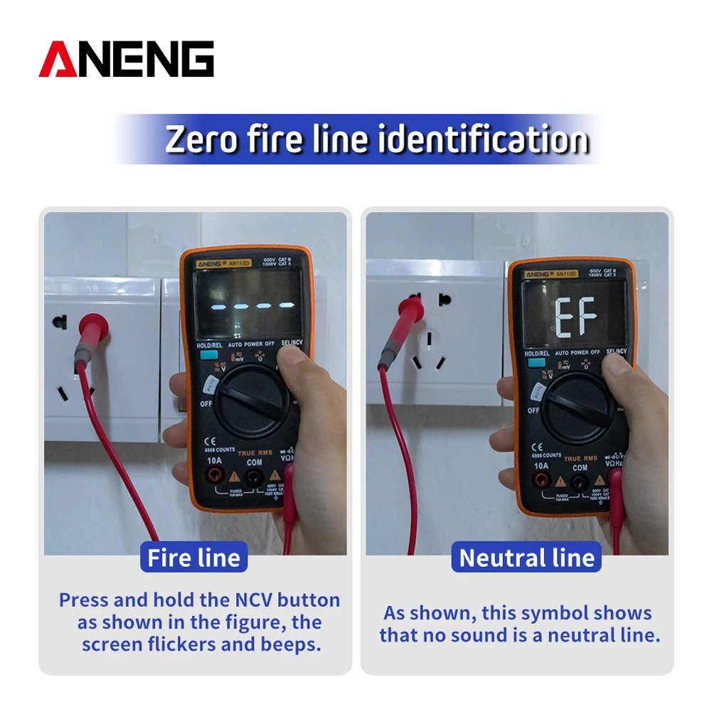 AN113D Digital Multimeter 6000 Counts Electrical Transistor Tester Temperature Auto Ranging AC/DC Voltage Meter for Electrician