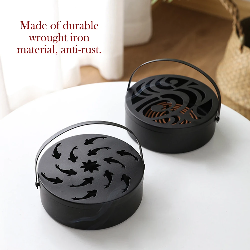 

Iron Mosquito Coil Holder Hollow Mosquito Coil Box Round Incense Burner With Handle Mata Moscas Mata Moscas Electrico Raquete