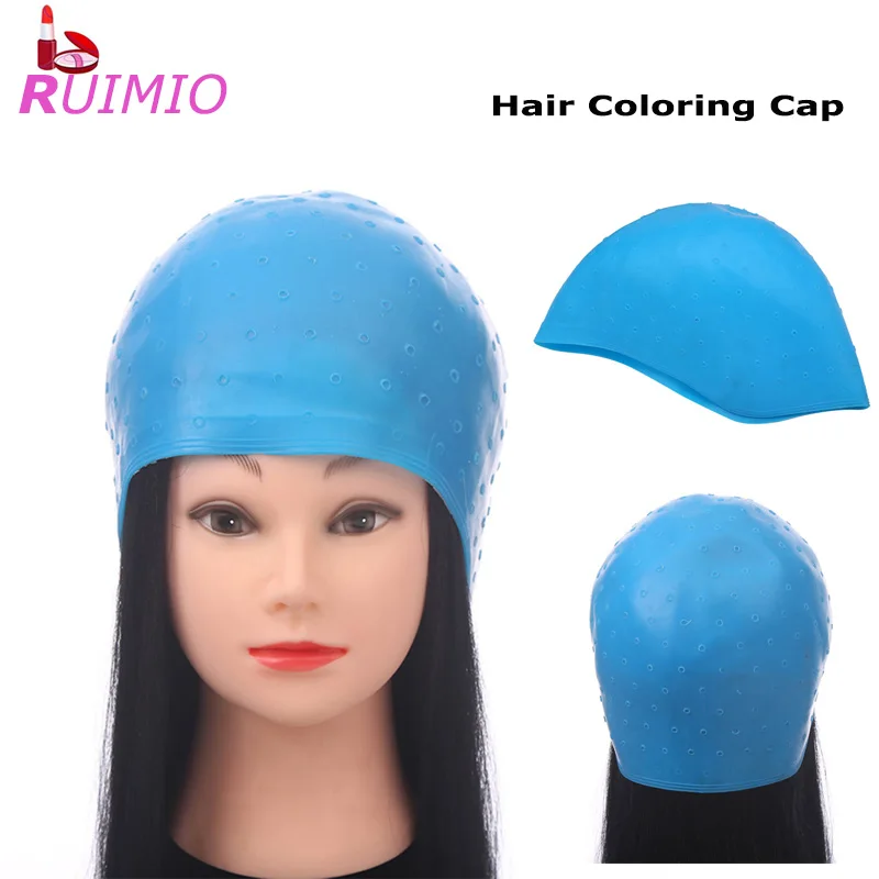

Blue Silicone Hair Highlights Cap with Needle Hair Coloring Cap Hair Dyeing Tools for Barber Shop Salon