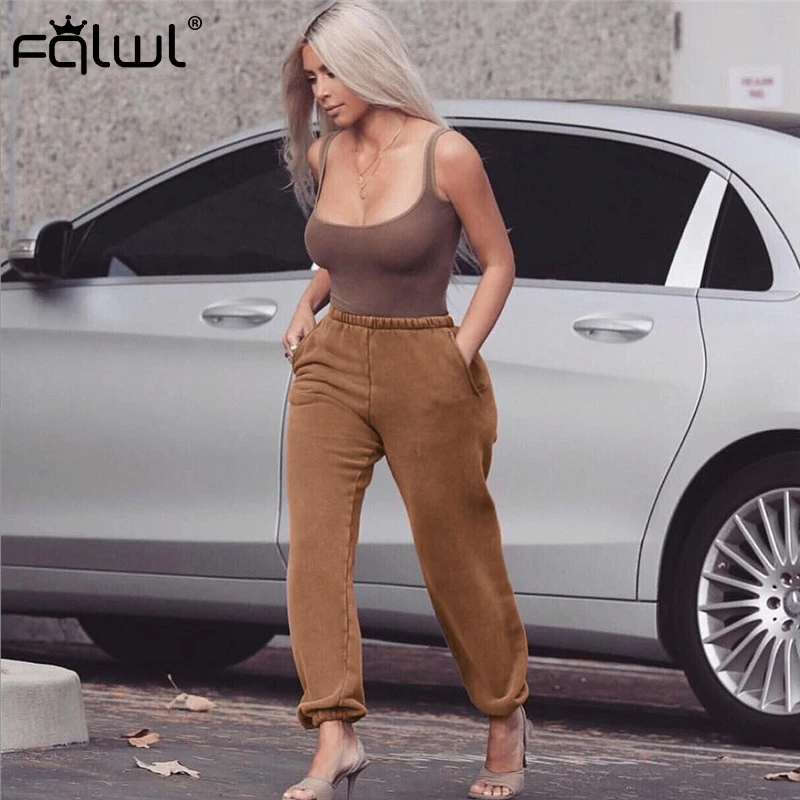 Женские повседневные спортивные брюки FQLWL черные шаровары с высокой талией