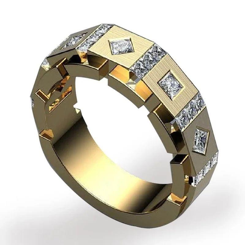 Оптовая Продажа Модные Белые циркониевые геометрические мужские кольца для