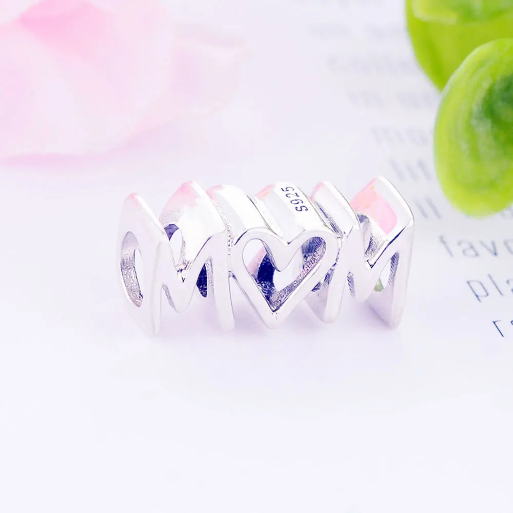 Подарок на день матери из стерлингового серебра 925 пробы с бусинами Love Mom Script Charm Fit