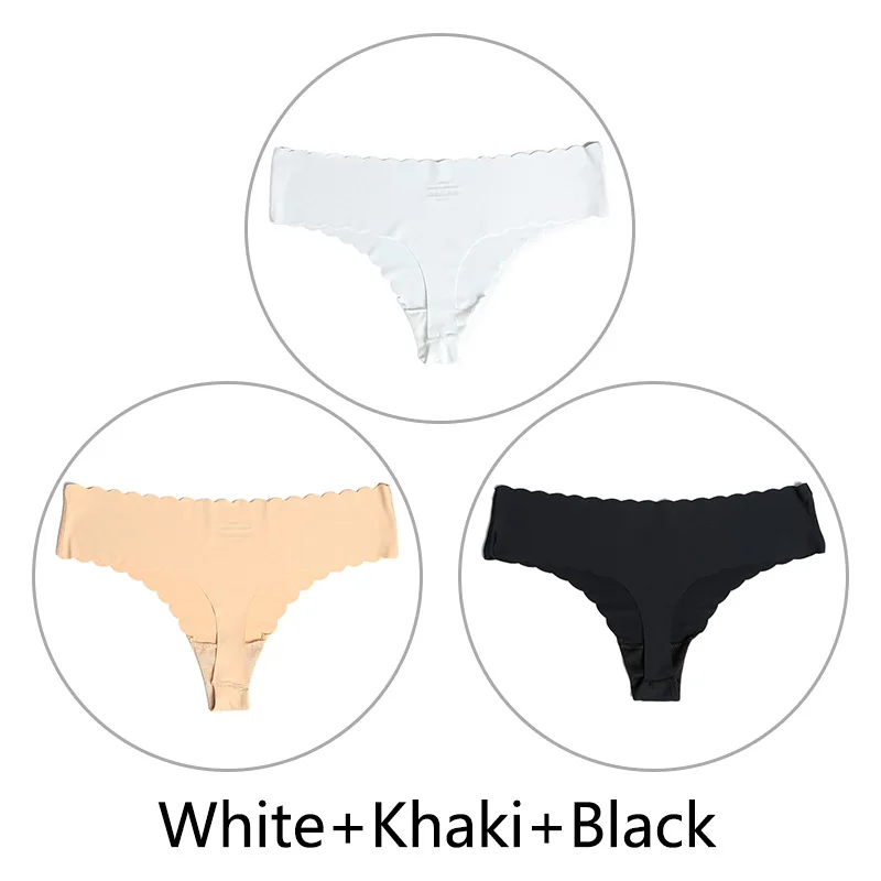 White Khaki Black 3 шт./партия ультра-тонкий открытый Шелковый бесшовный стринги с низкой посадкой, цельные сексуальные трусики-стринги, нижнее белье для женщин, танга XS-L, американский размер - Цвет: White Khaki Black