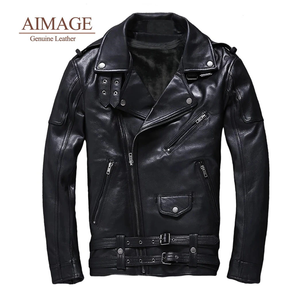 

M-5XL Men's classic diagonal zipper men 100% Genuine Real Sheep Goat Skin Brand Black Men Clothes 2021 Streetwear Fashion coat