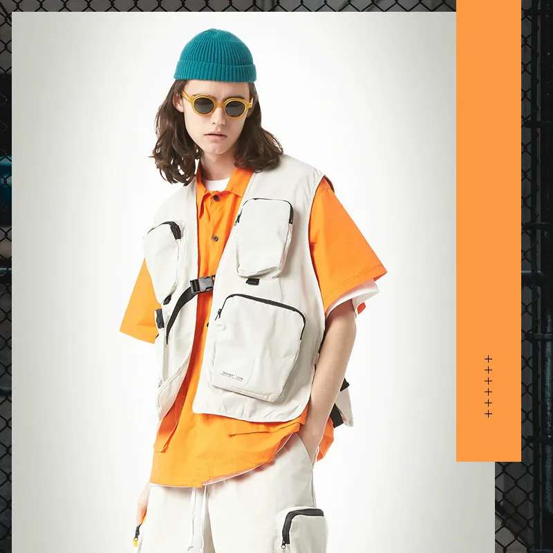 Жилет мужской повседневный с принтом Свободный жилет-карго множеством карманов