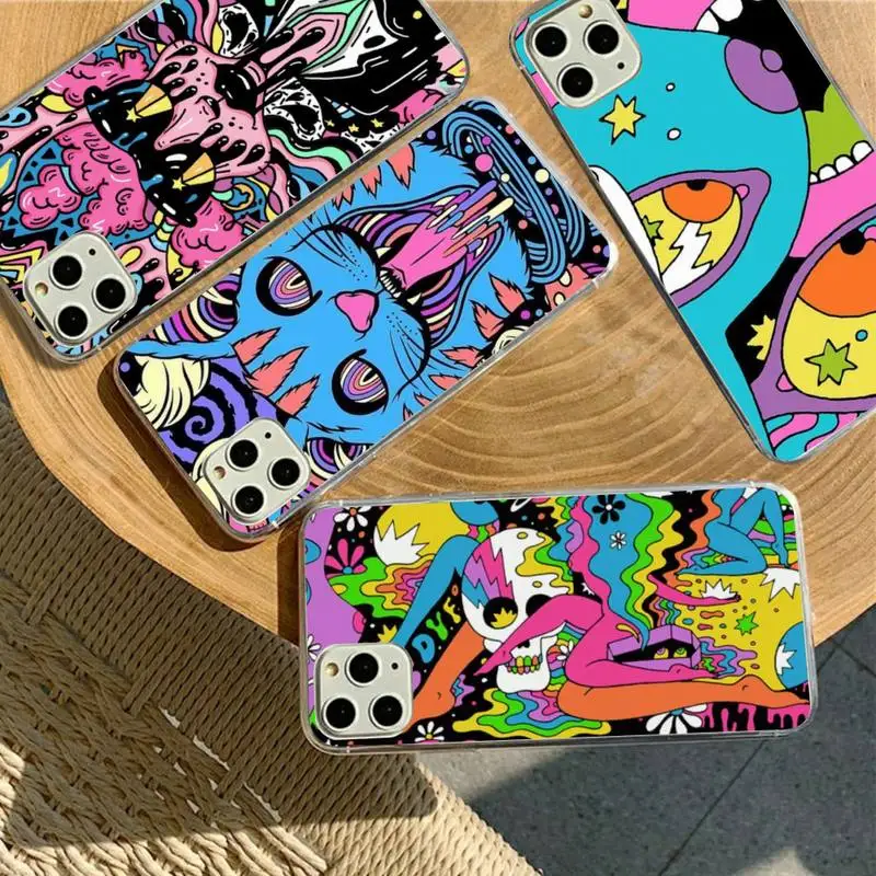 

YNDFCNB Colourful Psychedelic Trippy Art Phone Case for iPhone 11 12 pro XS MAX 8 7 6 6S Plus X 5S SE 2020 XR fundas