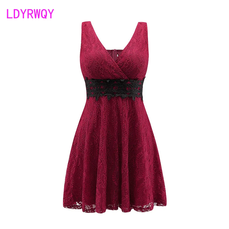 

LDYRWQY 2021 new nightclub dress sexy V-neck low breast lace temperament night dress technician