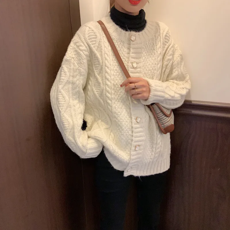 

Winter Women Knitting Cardigan Sweater Women 2020 Loose Thick Yellow Knitted Cardigan Women Sweaters Coat Needle Twist Knit Tops